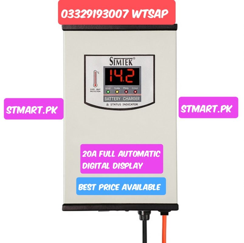 Simtek 20A 20Amp 12Volt Battery Charger Digital Automatic Fast Tubular